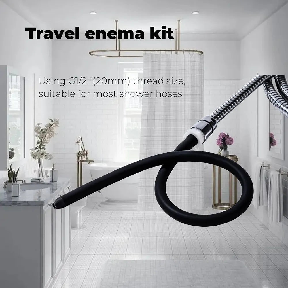 Portable Travel Enema Kit with Silicone Nozzle and Dual-Size Adapters for Water Bottles and Shower Hoses