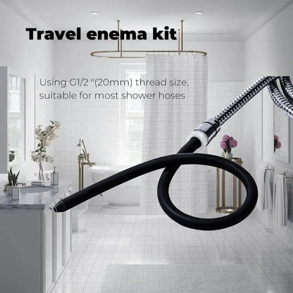 Portable Travel Enema Kit with Silicone Nozzle and Dual-Size Adapters for Water Bottles and Shower Hoses
