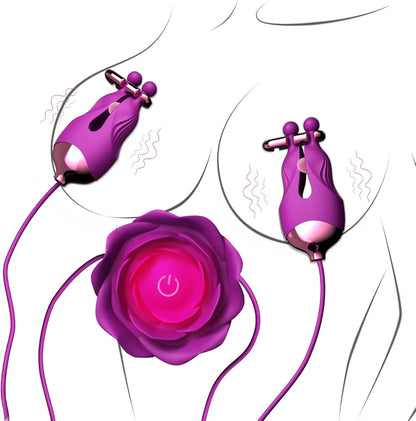 Rechargeable Rose-Shaped Nipple Vibrator with 10 Stimulation Modes