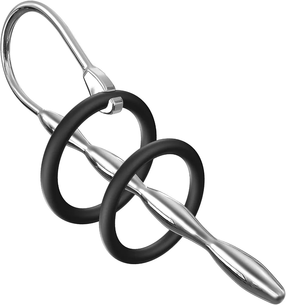 MEBAULT Stainless Steel Wave-Shaped Urethral Sound Dilator - 0.31 Inch Diameter, Dual-Ring Penis Plug for Experienced Users
