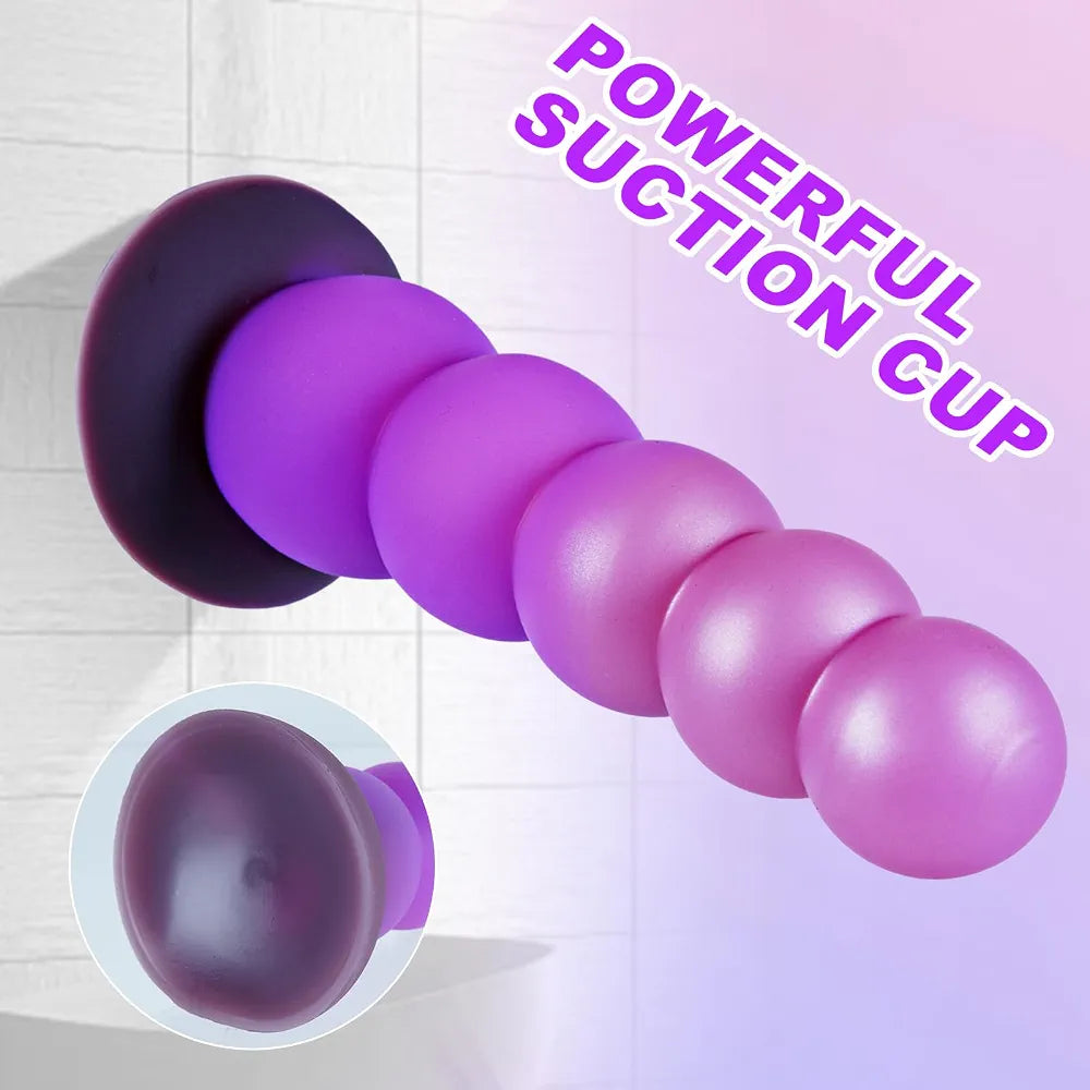 Silicone Realistic Anal Beads with Suction Cup - Flexible Prostate and G-Spot Stimulator