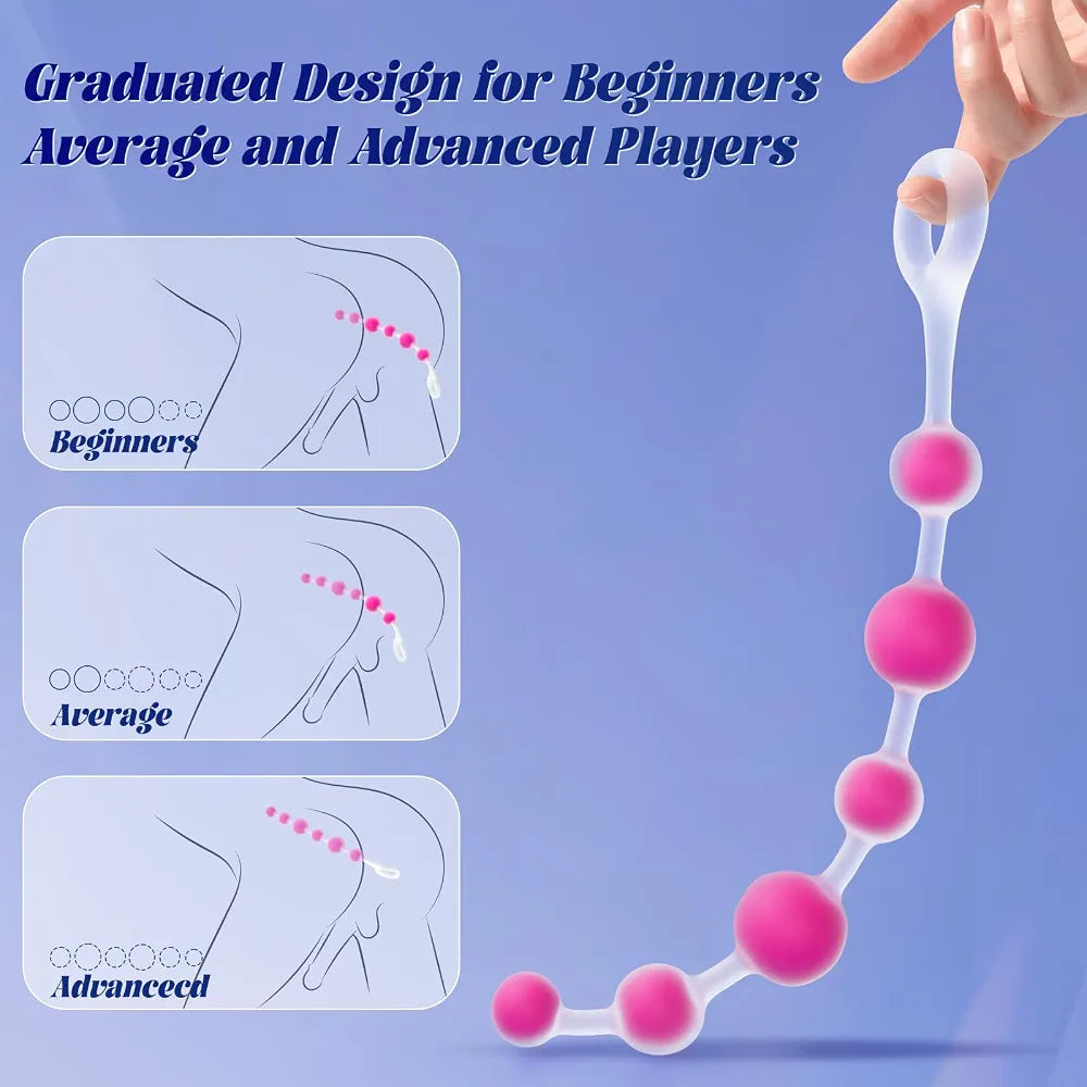 IMOTANI Flexible Silicone 6-Bead Anal Trainer and Prostate Massager with Pull Ring