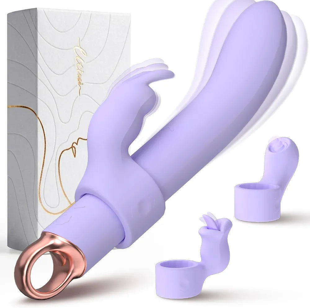 Rabbit G-Spot Dildo Vibrator with 10 Vibration, 3 Licking, and 3 Tapping Modes for Clitoral and Nipple Stimulation