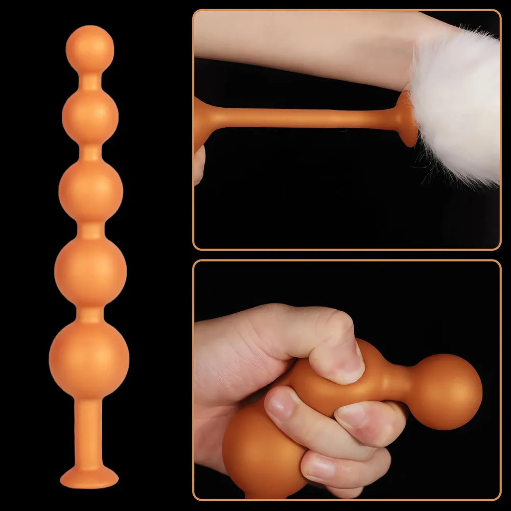 Premium Silicone Anal Bead Plug with 5 Detachable Faux Fur Tails for Couples Play