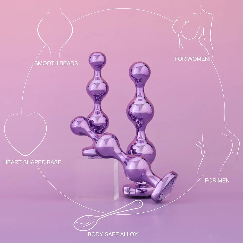 Premium 3-Piece Heart-Base Metal Anal Bead Set for Beginners