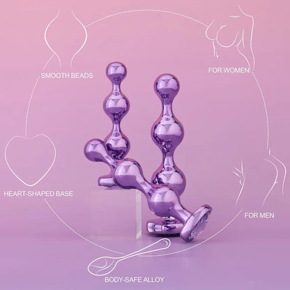 Premium 3-Piece Heart-Base Metal Anal Bead Set for Beginners