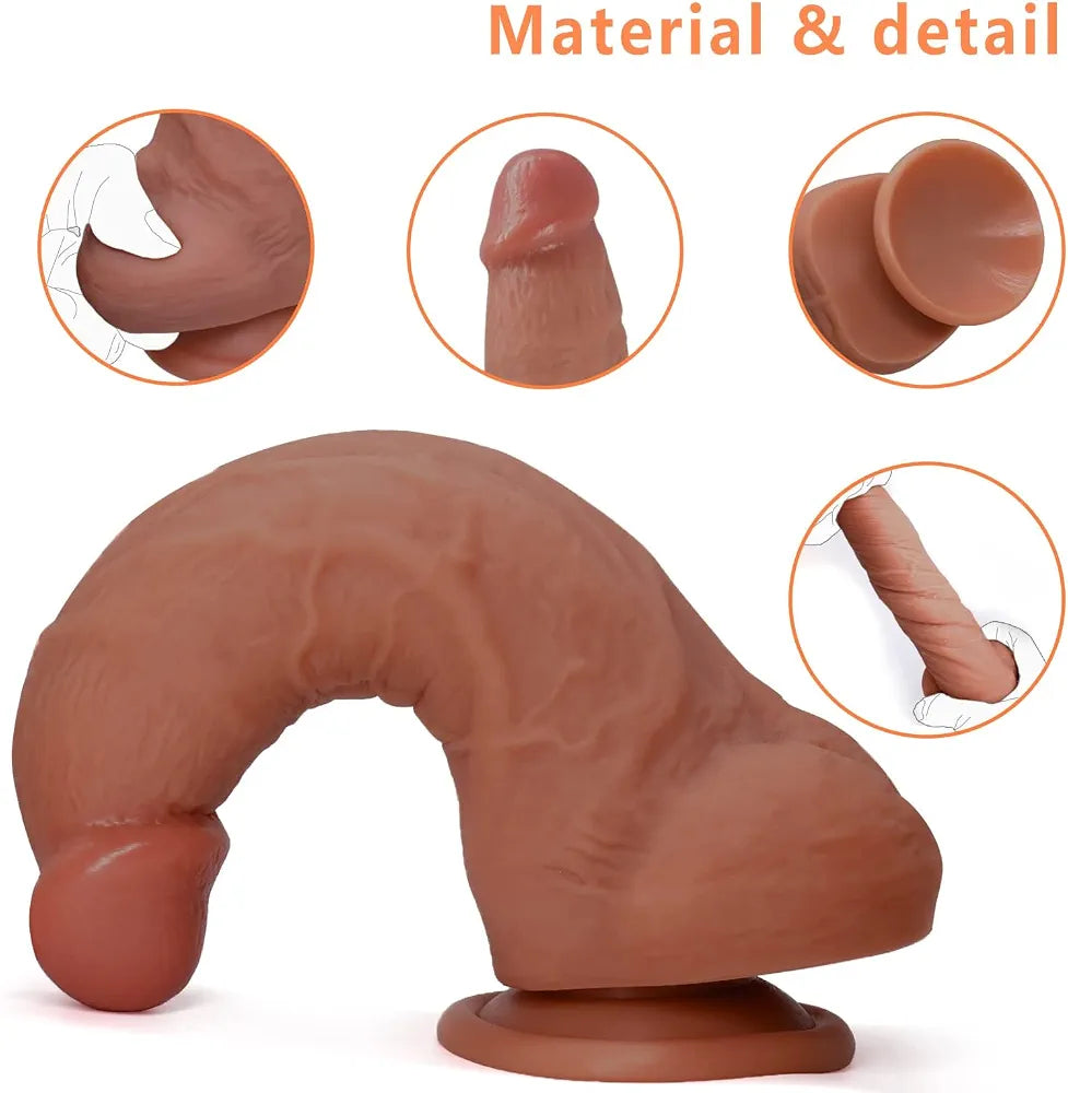 7-Inch Realistic Silicone Dildo for Women - Ultra-Soft Body-Safe Material with Strong Suction Cup and Curved Shaft