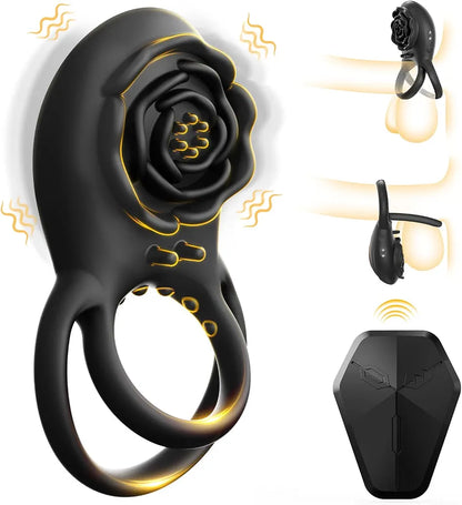 Remote-Controlled Silicone Vibrating Penis Ring with Clitoral Stimulator for Couples