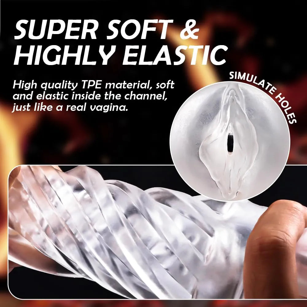 Portable Transparent Manual Sucking Masturbation Cup for Men - 7.5" Textured Pocket Pussy Stroker