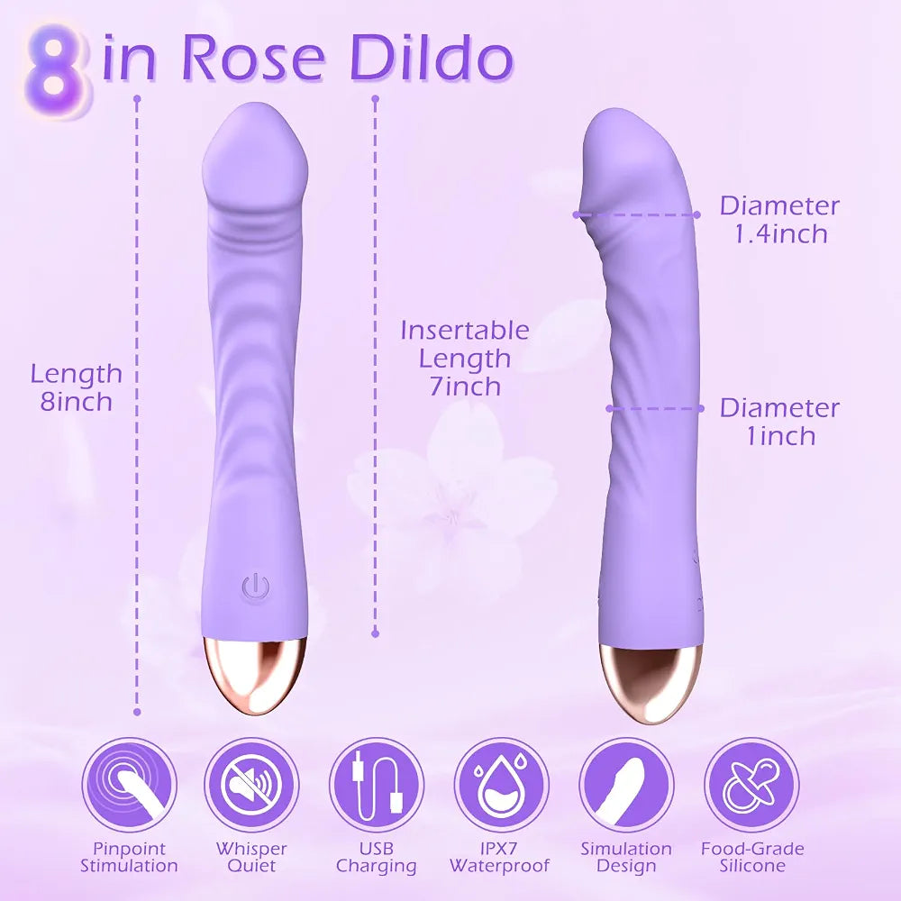 Erncuuc Rechargeable Silicone Dildo Vibrator with 10 Modes and Waterproof Design