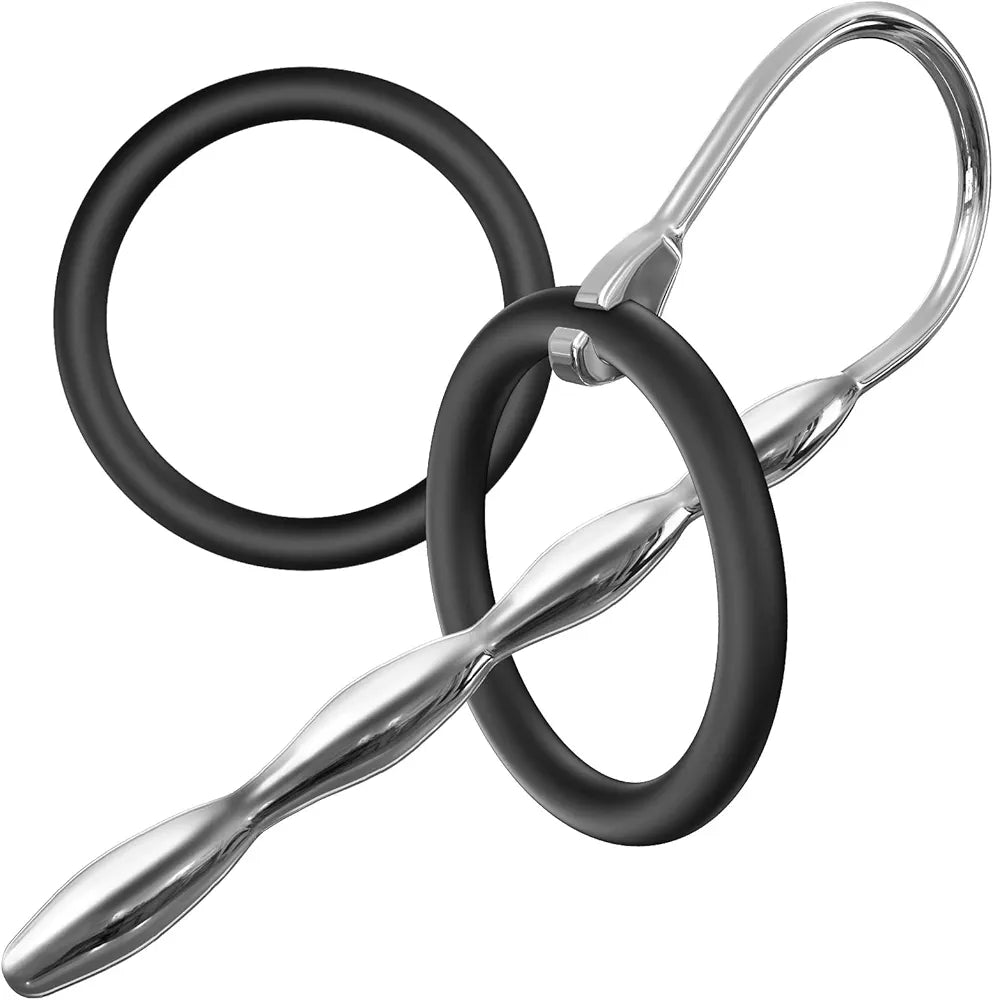MEBAULT Stainless Steel Wave-Shaped Urethral Sound Dilator - 0.31 Inch Diameter, Dual-Ring Penis Plug for Experienced Users