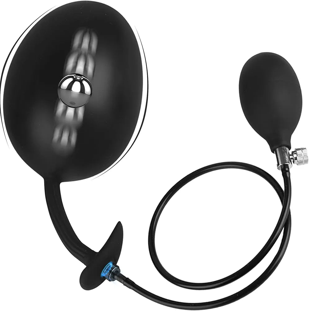 AMPLPUMP Large Magnetic Inflatable Silicone Anal Plug with Rolling Steel Ball - Wearable Anal Trainer and Stretcher for Men and Women