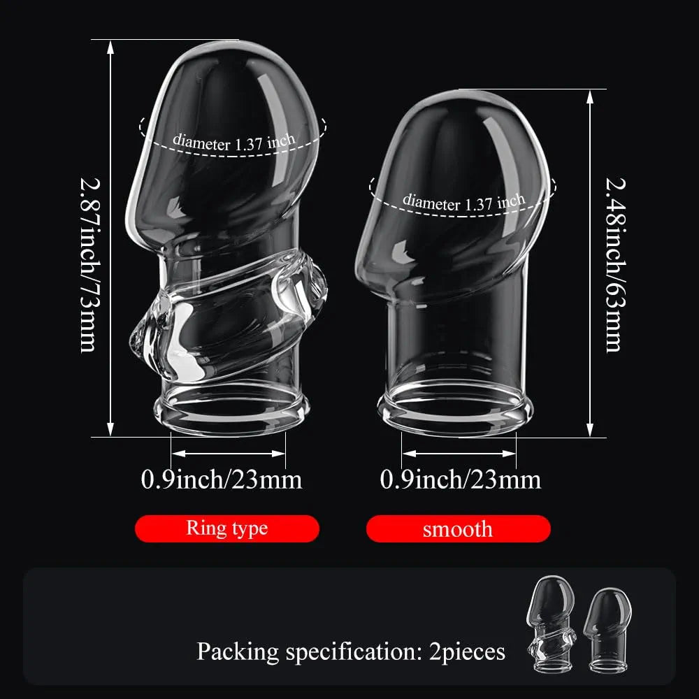 2-Piece Reusable Silicone Penis Extender and Girth Enhancer Sleeve for Men