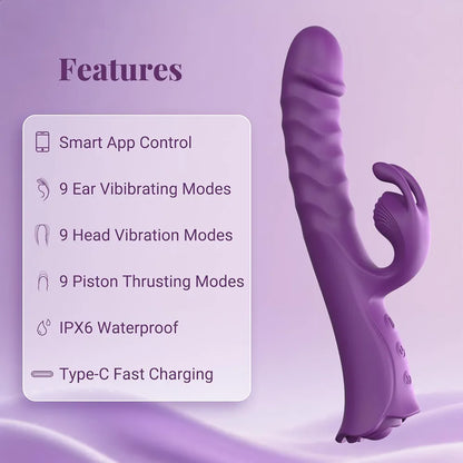 Premium App-Controlled Rabbit Vibrator with 9 Thrust & Vibration Modes, Silicone G-Spot & Clitoral Stimulator with Rose Base