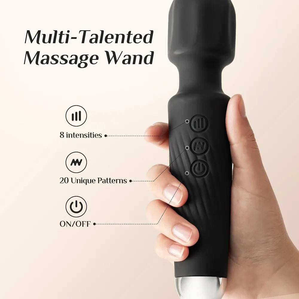 Rechargeable 20-Pattern Wand Massager with 8 Speeds for Clitoral Stimulation