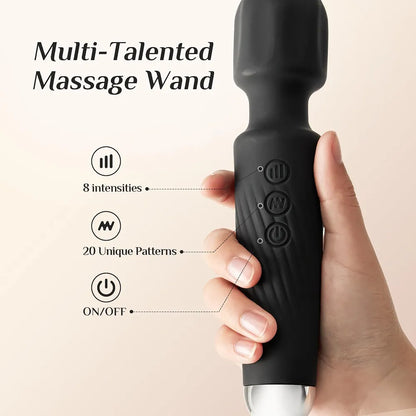 Rechargeable 20-Pattern Wand Massager with 8 Speeds for Clitoral Stimulation