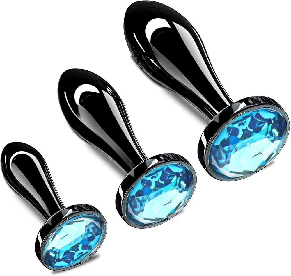 3-Piece Crystal Diamond Metal Anal Butt Plug Set for Beginners - Safe Anal Training Toy for Men and Women