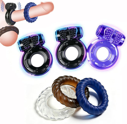 6-Piece Waterproof Silicone Vibrating Penis Ring Set for Couples Intimate Stimulation