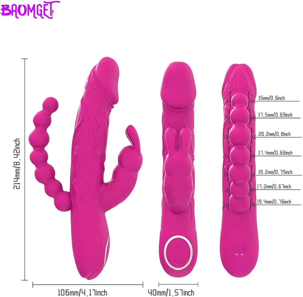 Versatile 3-in-1 Rabbit Vibrator with Anal Beads and 10 Vibration Modes for Dual Stimulation