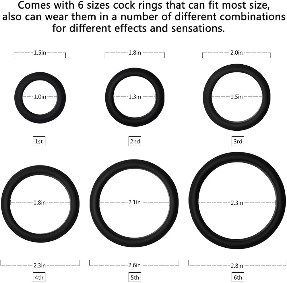 Premium Silicone Penis Ring Set - 6-Piece Stretchy Variety Pack for Enhanced Performance