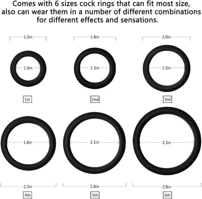 Premium Silicone Penis Ring Set - 6-Piece Stretchy Variety Pack for Enhanced Performance