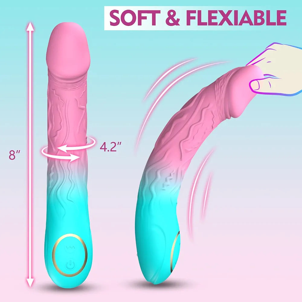 Realistic 8-Inch Silicone Rechargeable Vibrating Dildo with 10 Vibration Modes for G-Spot and Clitoral Stimulation