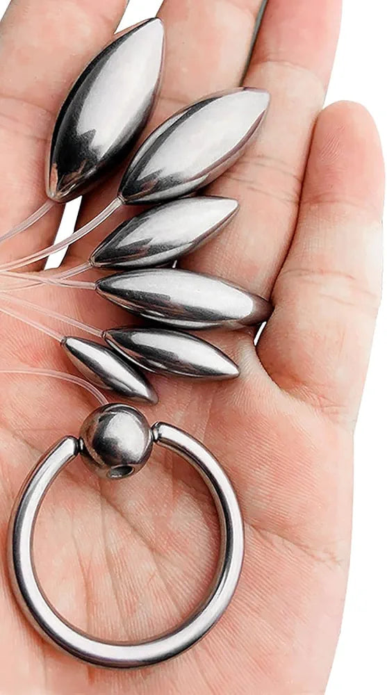 Heuceo Stainless Steel Oval Bullet Urethral Sound and Penis Plug Dilator Set with Ring and Nylon Line