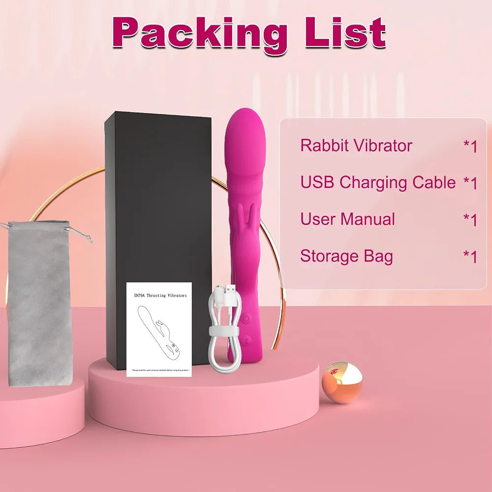 SeYouYou 3-in-1 Rabbit Thrusting Dildo Vibrator with 5 Thrusting and 10 Vibration Modes for G-Spot Stimulation