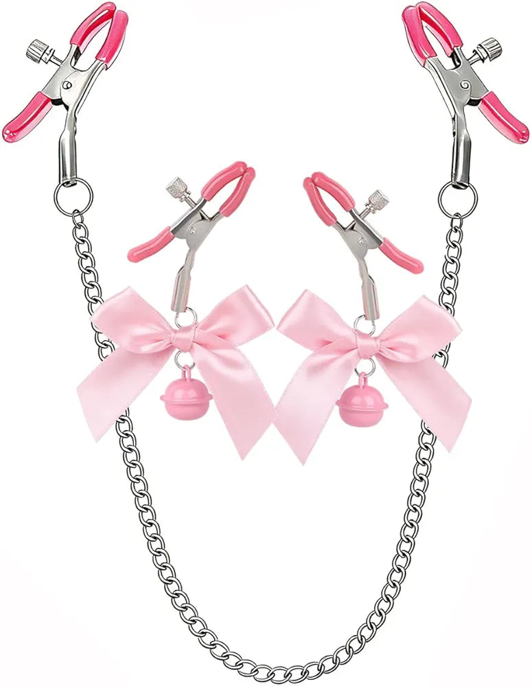 Adjustable 3-Piece Nipple and Clitoral Stimulation Clamp Set for Couples