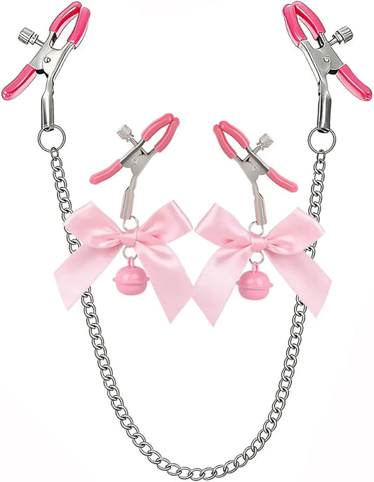 Adjustable 3-Piece Nipple and Clitoral Stimulation Clamp Set for Couples