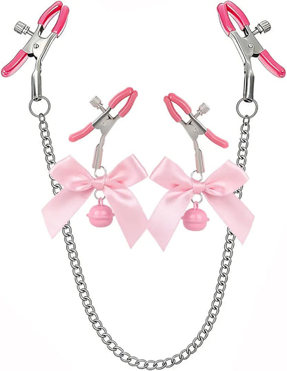 Adjustable 3-Piece Nipple and Clitoral Stimulation Clamp Set for Couples