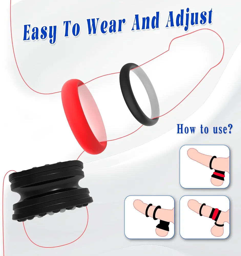 8-Piece Silicone Penis Ring and Sleeve Set for Enhanced Erection and Performance