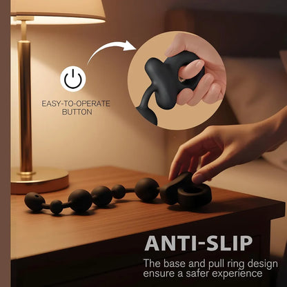 Waterproof Graduated 6-Bead Vibrating Anal Plug with Ergonomic Pull Ring
