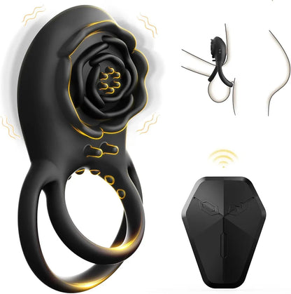 Remote-Controlled Silicone Vibrating Penis Ring with Clitoral Stimulator for Couples
