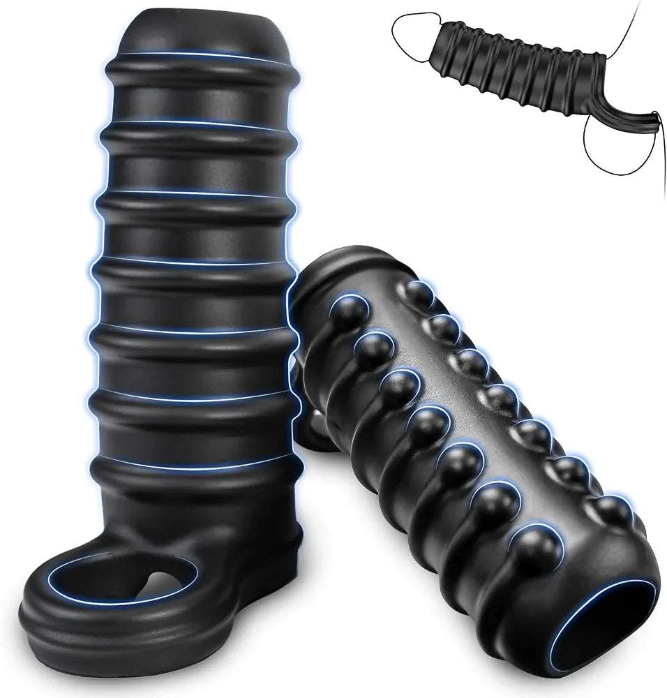 Penis Sleeve for Men- Zopokeng Textured Girth Enhancer Cock Sleeve G Spot Stimulation, Silicone Cock Ring Reusable Penis Extender, Waterproof Penis Pump Sex Toys for Male & Couples