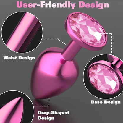 3-Piece Luxury Jewel-Base Metal Anal Plug Set for Beginners and Advanced Play