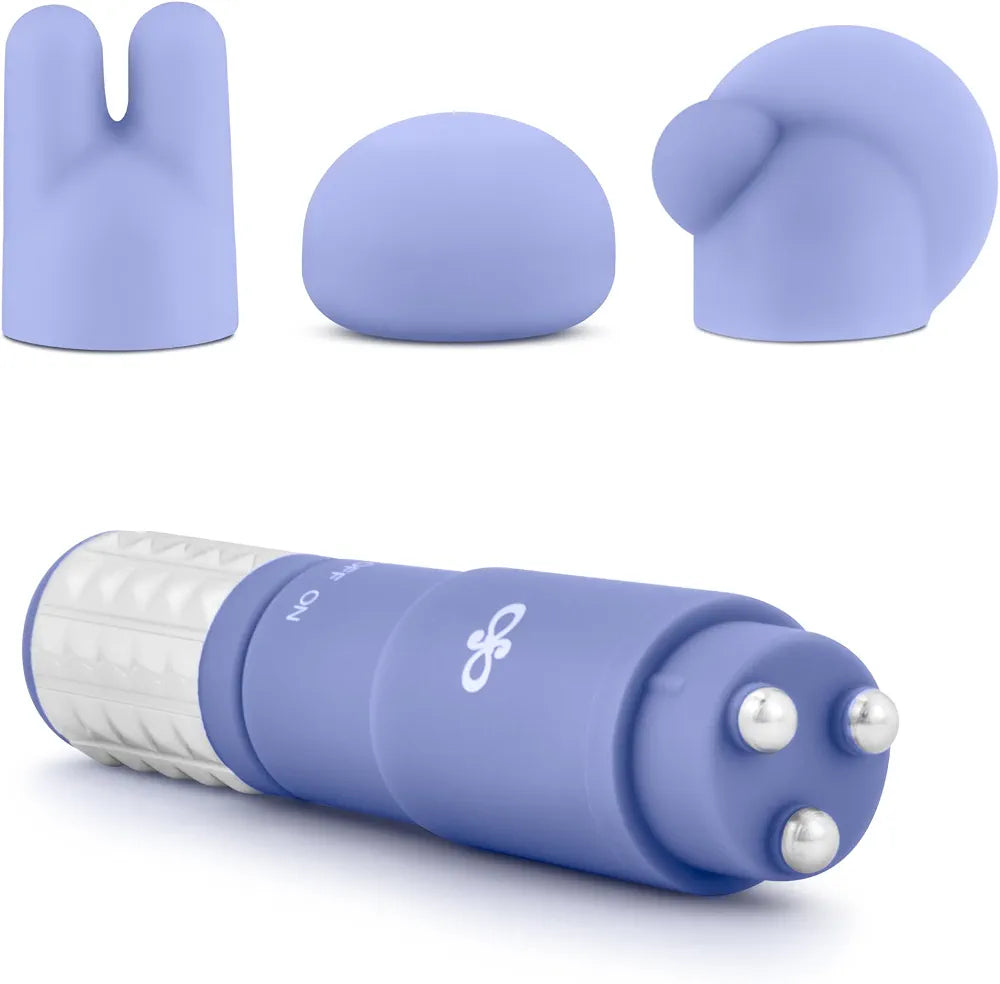 Satin-Finish Periwinkle Silicone Massage Wand Kit with 3 Interchangeable Attachments