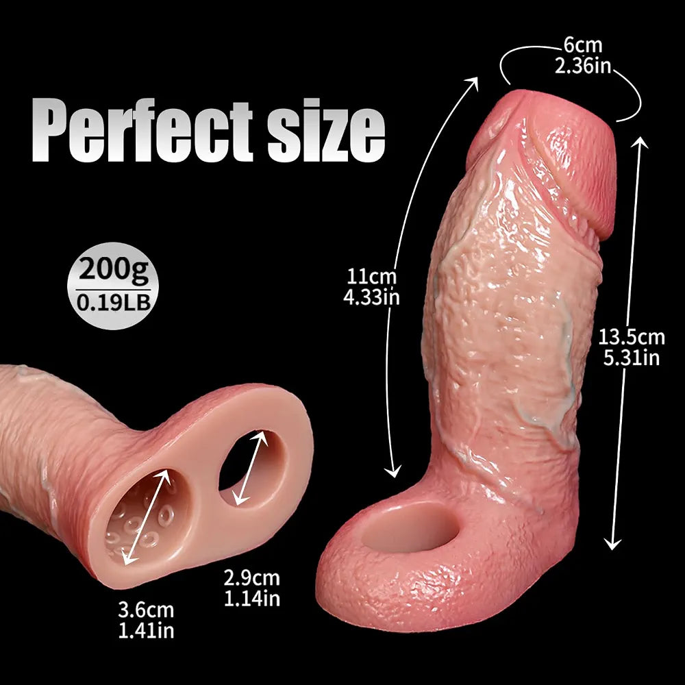 6.7'' Girth Thick Realistic Penis Sleeve Cock Sleeve,Cock Ring Penis Extender Ultra-Soft Silicone Cock Sleeve Penis Ring Adult Sex Toys for Men Couples
