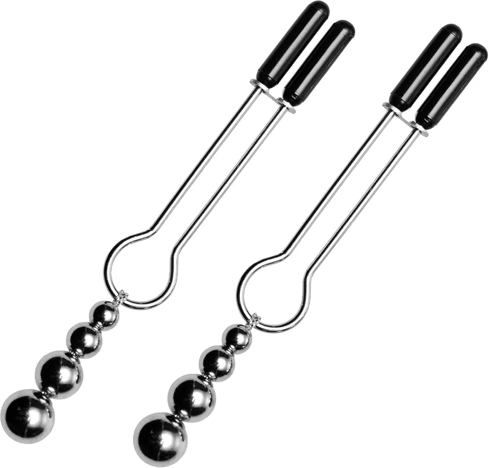 Master Series Adjustable Triple Bead Nipple Clamps with Soft Vinyl Tips - Sensory Play & BDSM Accessory