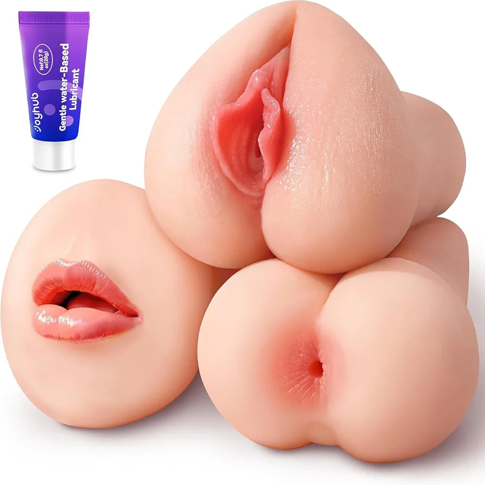 Triple-Texture TPE Male Masturbator - Soft Stretchy Handheld Stroker for Penis Training
