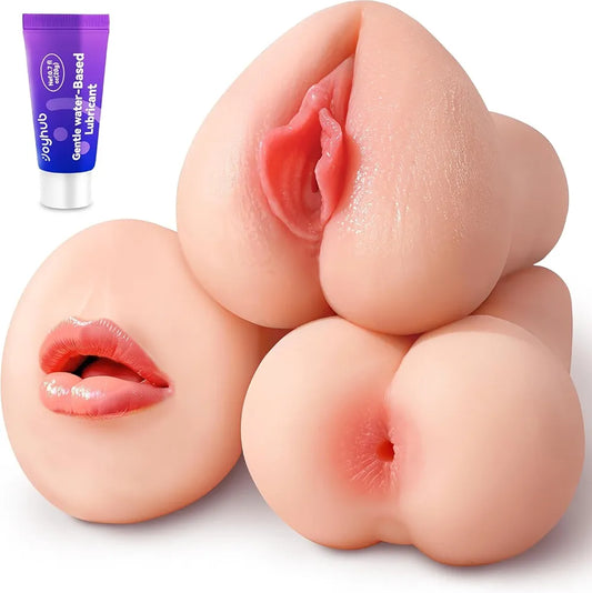 Triple-Texture TPE Male Masturbator - Soft Stretchy Handheld Stroker for Penis Training