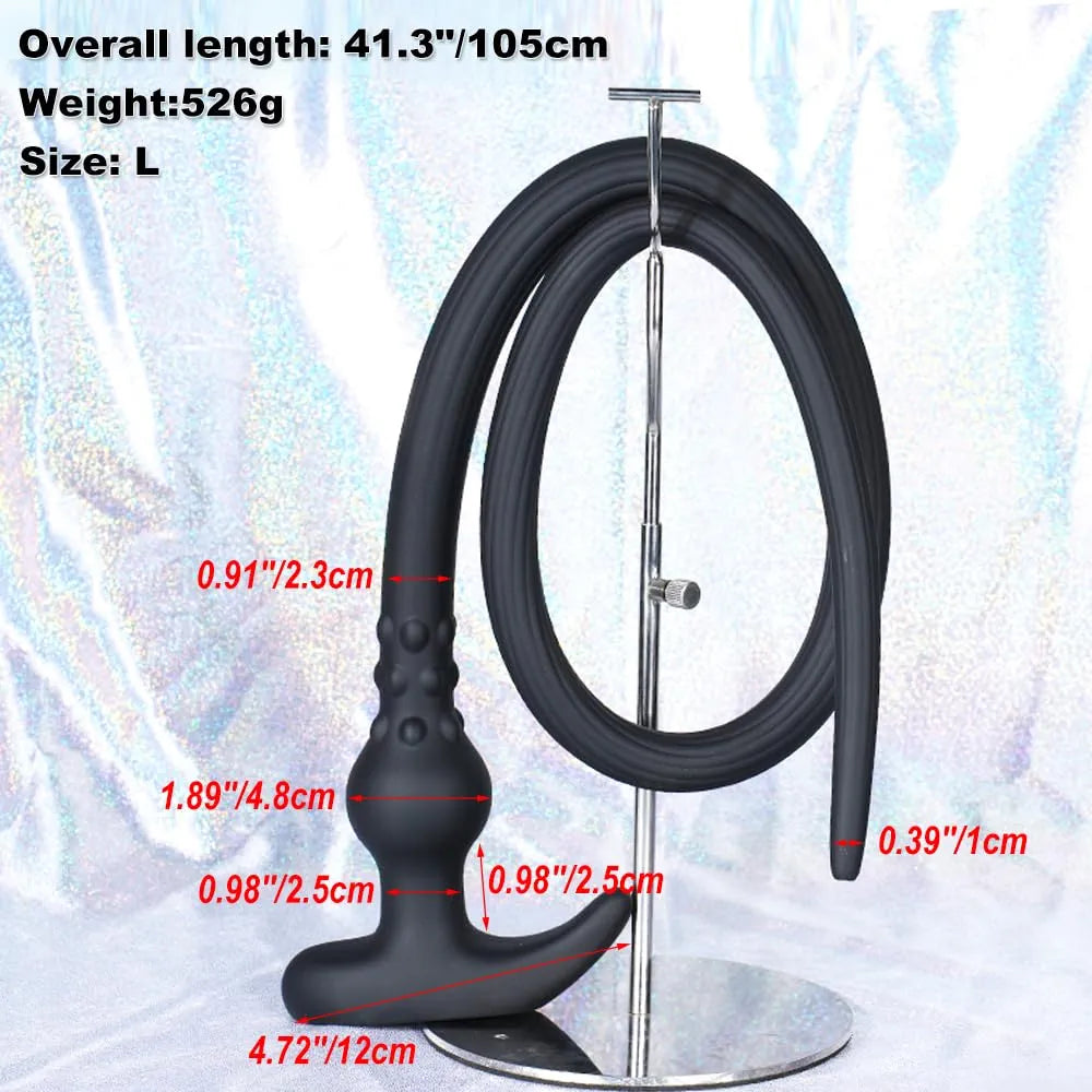 41-Inch Extra Long Silicone Anal Douche and Hollow Plug Set with 150ml Syringe for Deep Cleaning