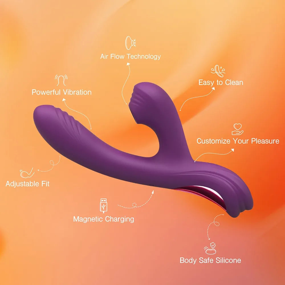 Tracy's Dog Flexible Rabbit Vibrator for Women - 10 Vibration Modes, 3 Suction Levels, G-Spot & Clitoral Stimulator for Solo & Couples Play