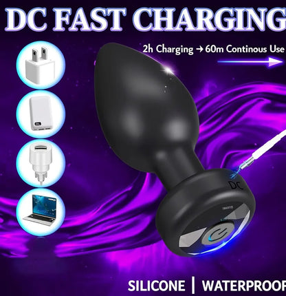 Rechargeable Waterproof Silicone Vibrating Anal Plug with Remote Control and 10 Modes
