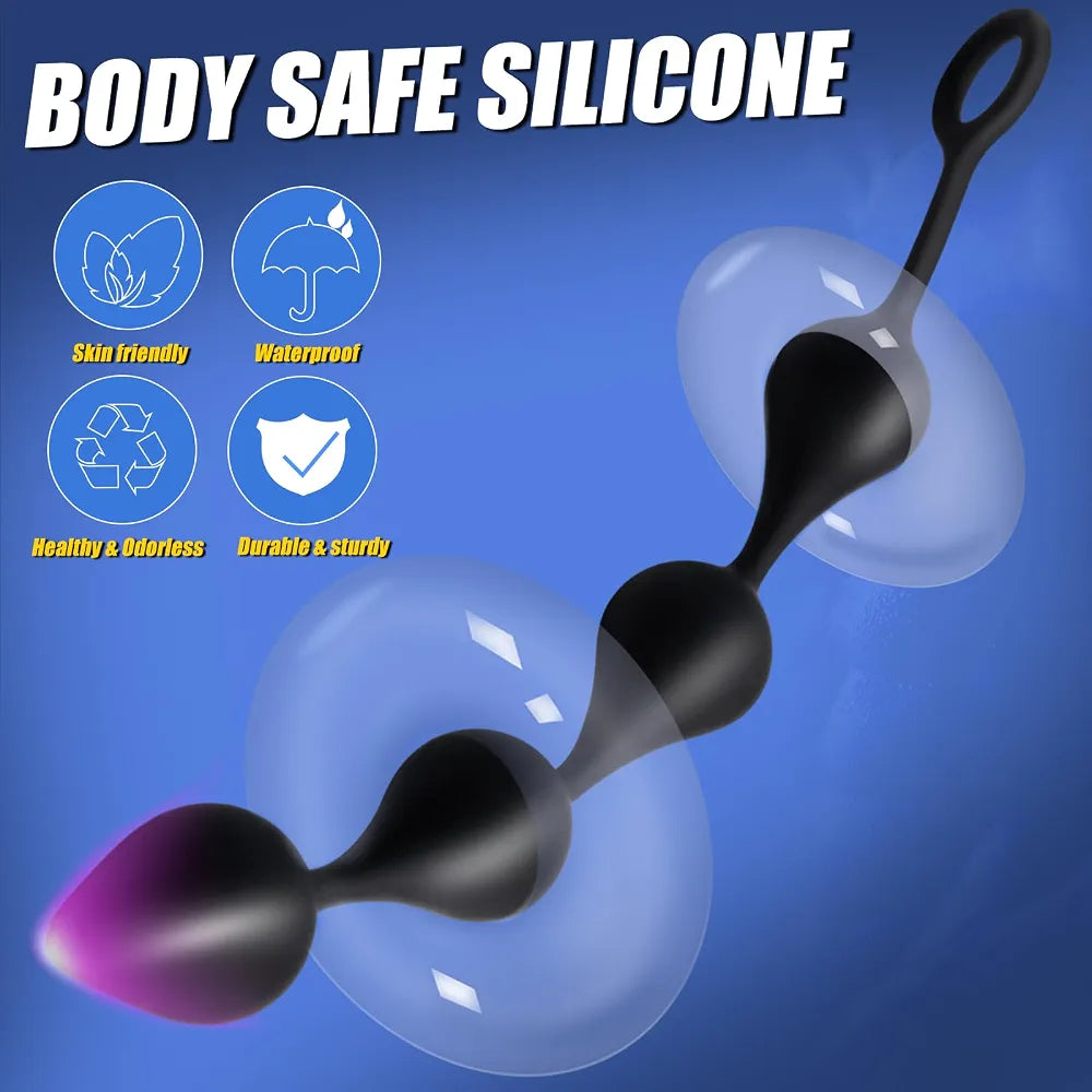 10.9-Inch Flexible Silicone Anal Bead Trainer with Pull String for Prostate Massage