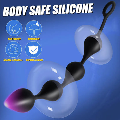 10.9-Inch Flexible Silicone Anal Bead Trainer with Pull String for Prostate Massage