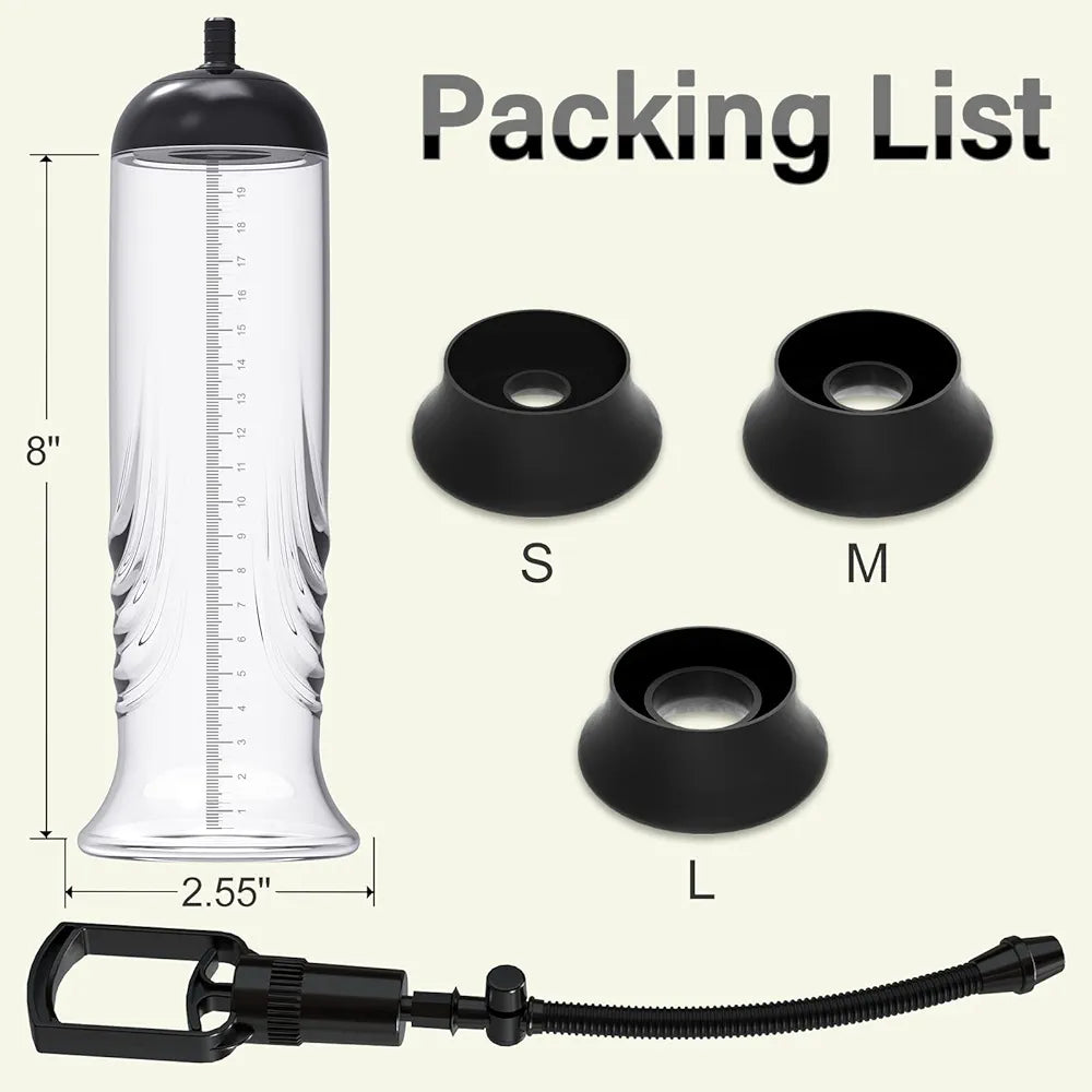 Manual Penis Vacuum Pump and Enlarger Device with 3 Suction Sleeves for Enhanced Erections
