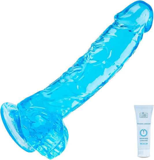 7-Inch Realistic Soft Blue Silicone Dildo with Strong Suction Cup - Waterproof Lifelike Sex Toy for G-Spot and Anal Play
