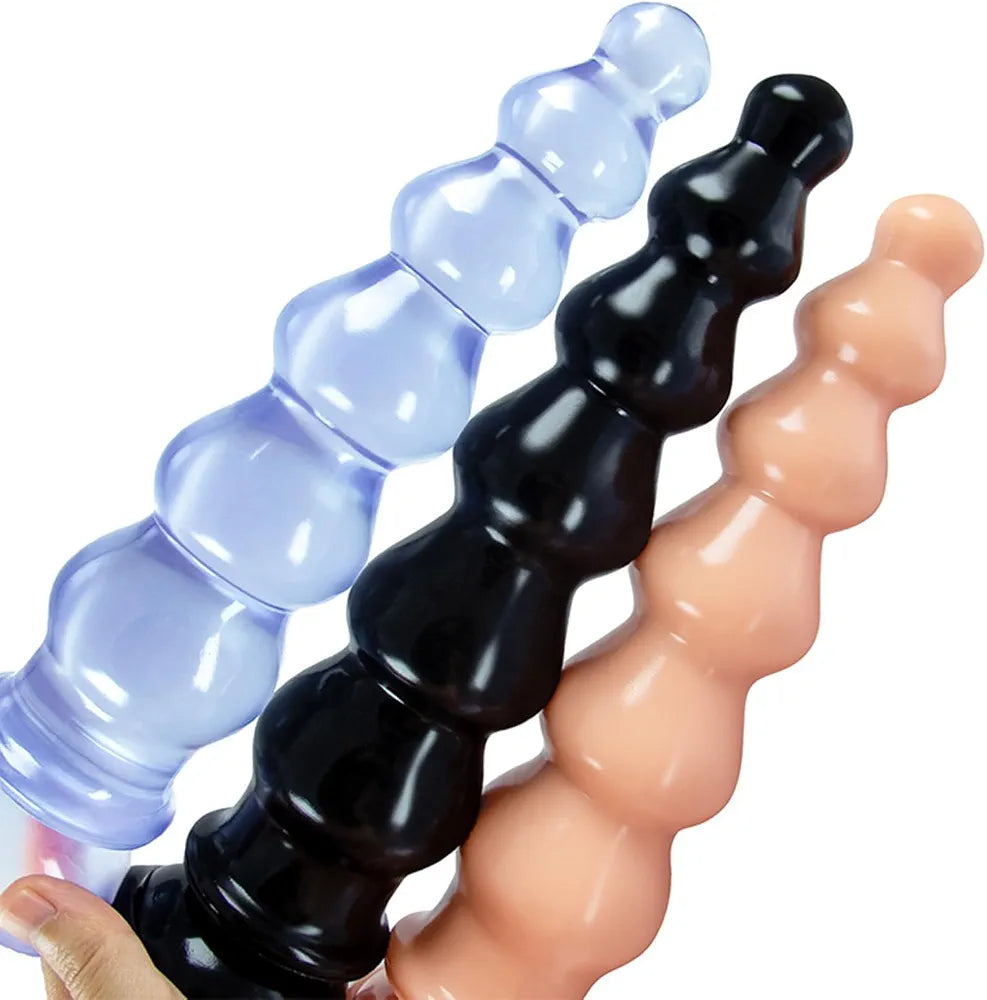 Premium 9.4-Inch Silicone Anal Beads with Suction Base and Clitoral Stimulator