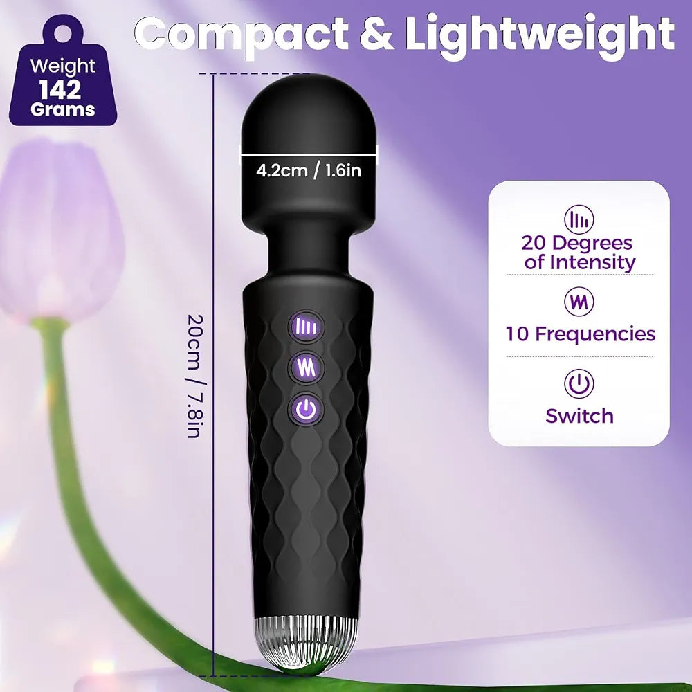 Allovü Rechargeable Wand Massager - Waterproof 10-Speed Clitoral Stimulator for Women